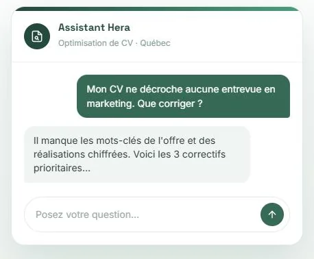 Analyseur de CV compatible ATS de Hera RH, exemple d'analyse